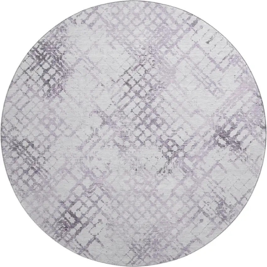 8' Purple And Ivory Abstract Geometric Washable Round Rug With UV Protection Photo 1