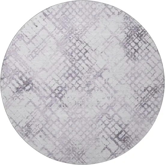 8' Purple And Ivory Abstract Geometric Washable Round Rug With UV Protection Photo 4