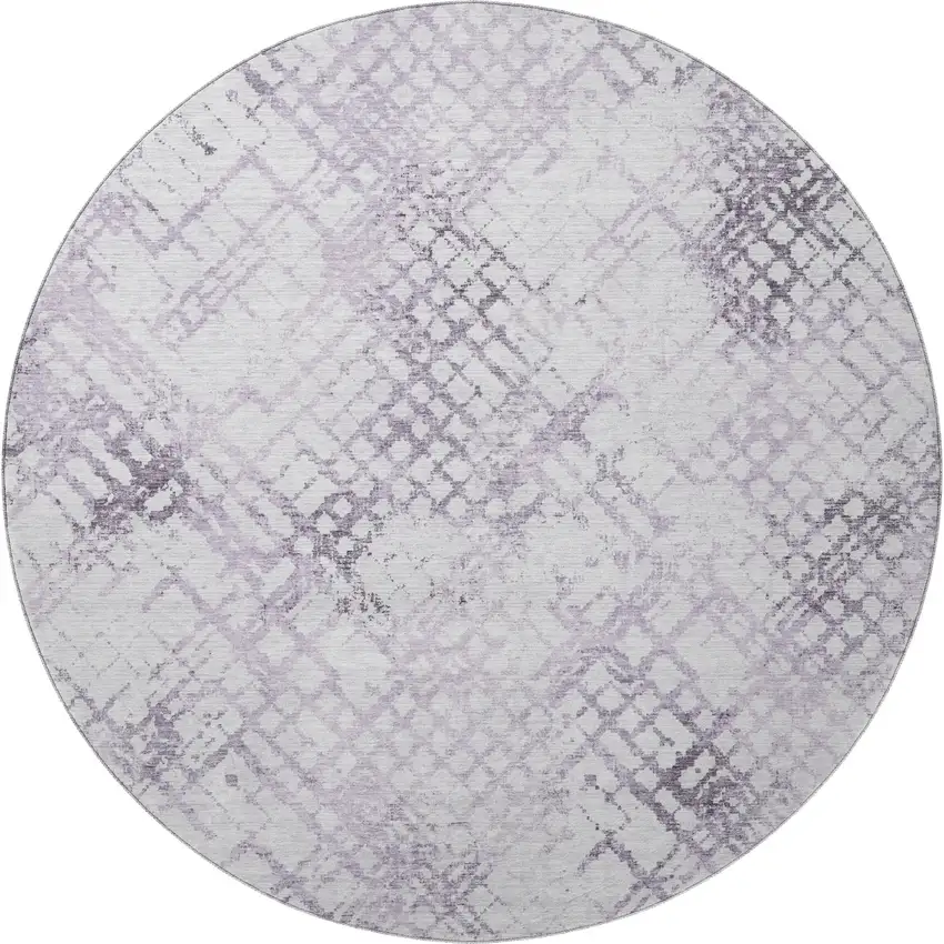8' Purple And Ivory Abstract Geometric Washable Round Rug With UV Protection Photo 4