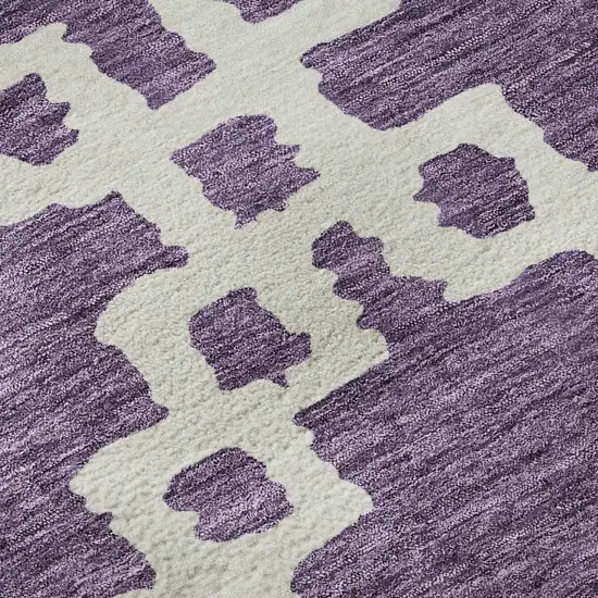 8' Purple And Ivory Abstract Geometric Washable Round Rug With UV Protection Photo 9
