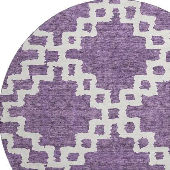 8' Purple And Ivory Abstract Geometric Washable Round Rug With UV Protection Photo 4