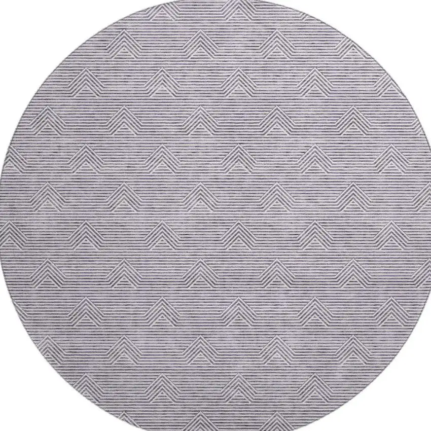 8' Purple And Ivory Abstract Geometric Washable Round Rug With UV Protection Photo 4