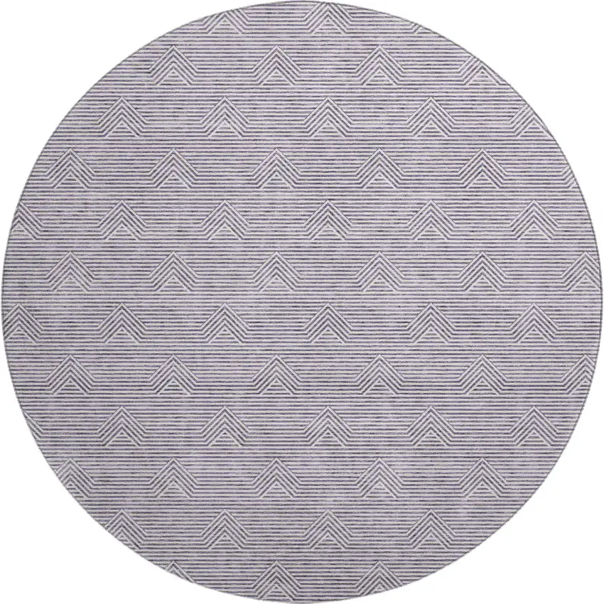8' Purple And Ivory Abstract Geometric Washable Round Rug With UV Protection Photo 1