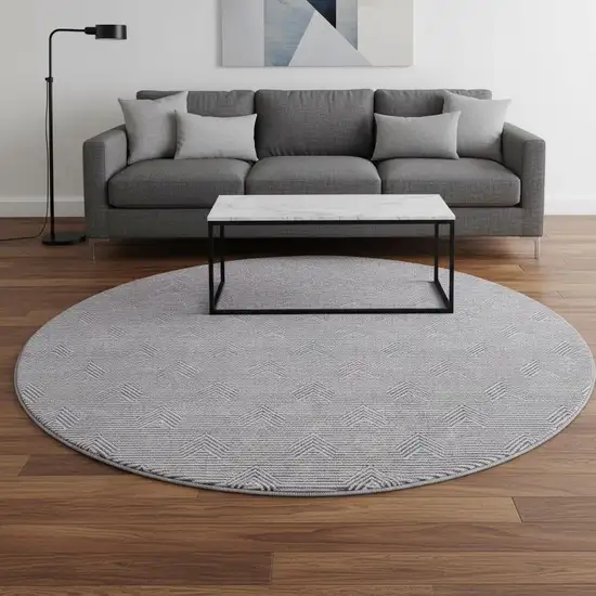 8' Purple And Ivory Abstract Geometric Washable Round Rug With UV Protection Photo 2