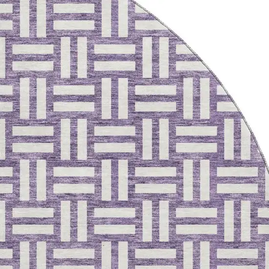 8' Purple And Ivory Abstract Geometric Washable Round Rug With UV Protection Photo 2