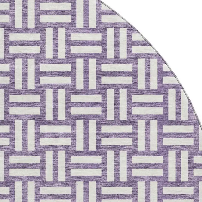 8' Purple And Ivory Abstract Geometric Washable Round Rug With UV Protection Photo 2