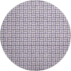 Photo of 8' Purple And Ivory Abstract Geometric Washable Round Rug With UV Protection