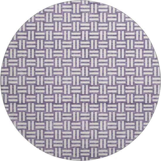 8' Purple And Ivory Abstract Geometric Washable Round Rug With UV Protection Photo 1