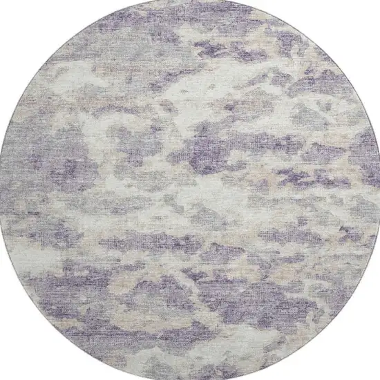 8' Purple And Ivory Abstract Washable Round Rug With UV Protection Photo 4