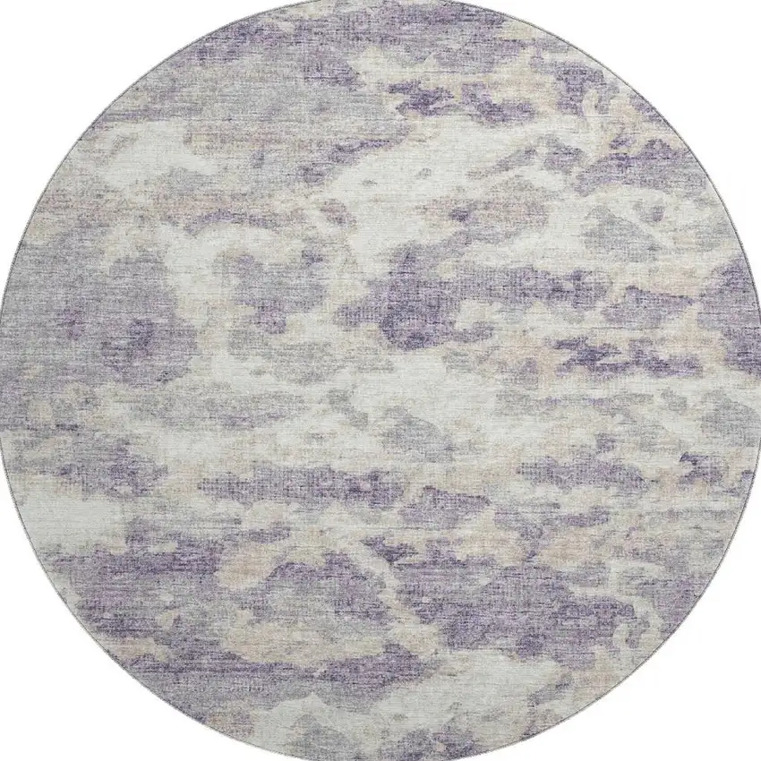 8' Purple And Ivory Abstract Washable Round Rug With UV Protection Photo 4