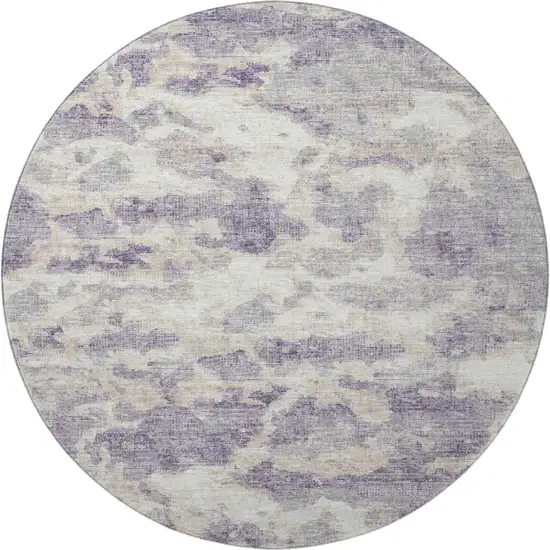 8' Purple And Ivory Abstract Washable Round Rug With UV Protection Photo 5