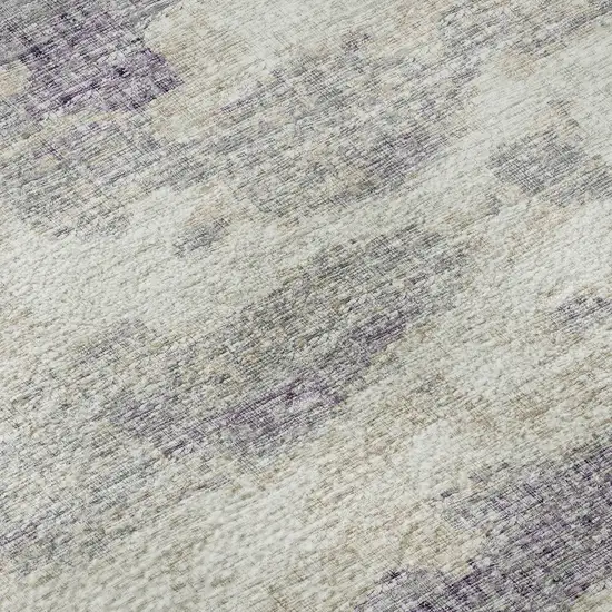 8' Purple And Ivory Abstract Washable Round Rug With UV Protection Photo 9