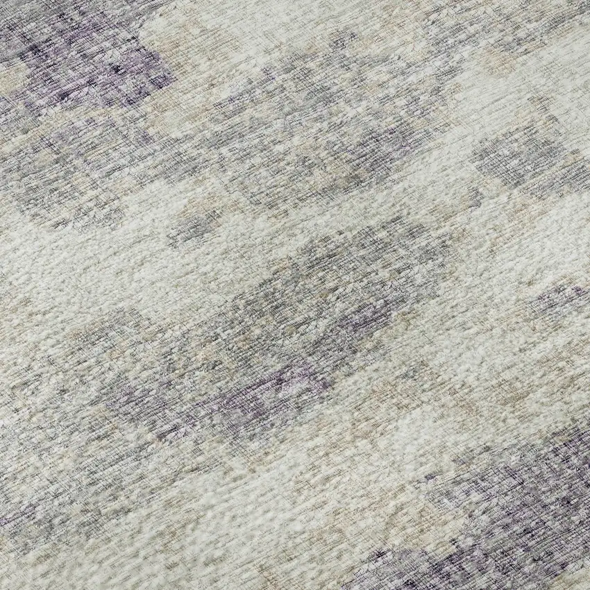 8' Purple And Ivory Abstract Washable Round Rug With UV Protection Photo 9