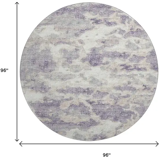 8' Purple And Ivory Abstract Washable Round Rug With UV Protection Photo 3