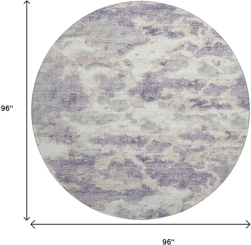 8' Purple And Ivory Abstract Washable Round Rug With UV Protection Photo 3
