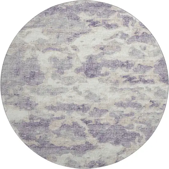 8' Purple And Ivory Abstract Washable Round Rug With UV Protection Photo 2