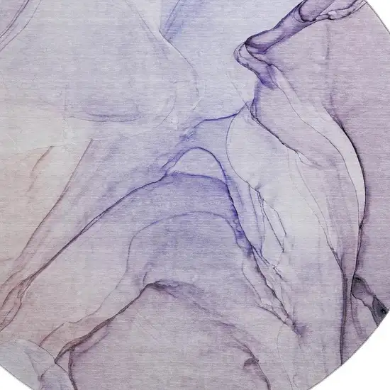 8' Purple And Ivory Abstract Washable Round Rug With UV Protection Photo 3