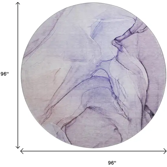 8' Purple And Ivory Abstract Washable Round Rug With UV Protection Photo 3