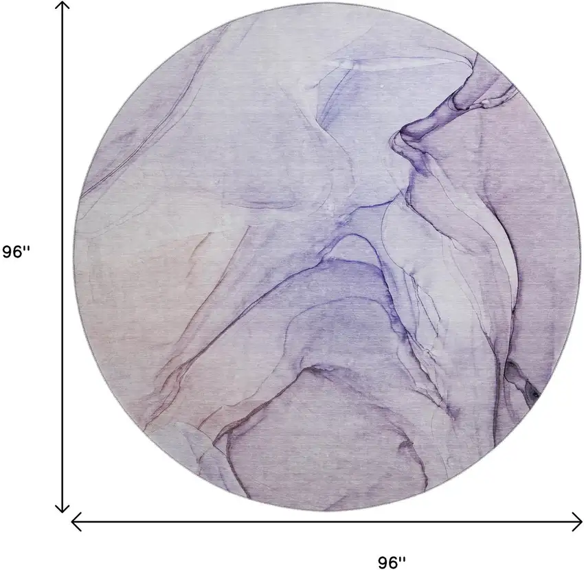 8' Purple And Ivory Abstract Washable Round Rug With UV Protection Photo 3