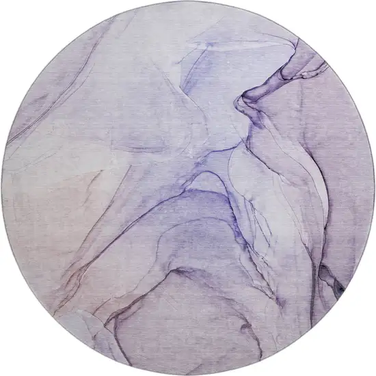 8' Purple And Ivory Abstract Washable Round Rug With UV Protection Photo 2