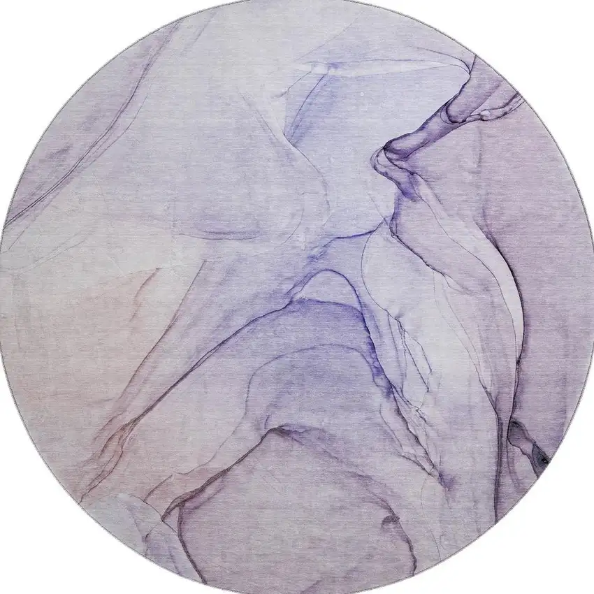 8' Purple And Ivory Abstract Washable Round Rug With UV Protection Photo 4