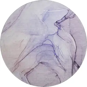 Photo of 8' Purple And Ivory Abstract Washable Round Rug With UV Protection