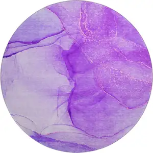 Photo of 8' Purple And Ivory Abstract Washable Round Rug With UV Protection