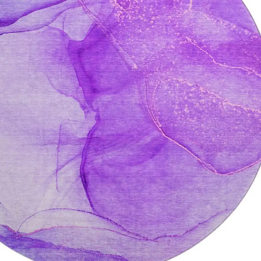 8' Purple And Ivory Abstract Washable Round Rug With UV Protection Photo 3