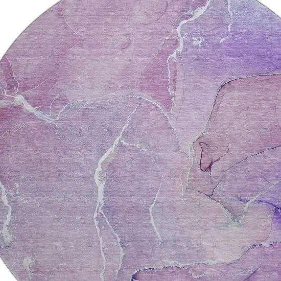 8' Purple And Ivory Abstract Washable Round Rug With UV Protection Photo 3