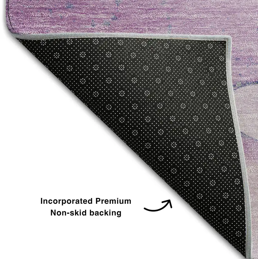 8' Purple And Ivory Abstract Washable Round Rug With UV Protection Photo 6