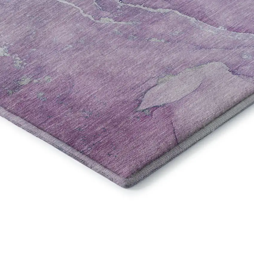 8' Purple And Ivory Abstract Washable Round Rug With UV Protection Photo 7