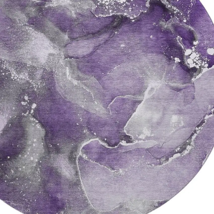 8' Purple And Ivory Abstract Washable Round Rug With UV Protection Photo 3