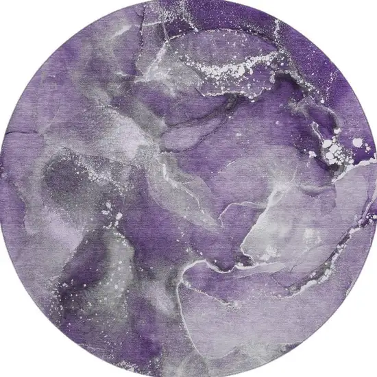 8' Purple And Ivory Abstract Washable Round Rug With UV Protection Photo 4