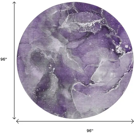 8' Purple And Ivory Abstract Washable Round Rug With UV Protection Photo 9