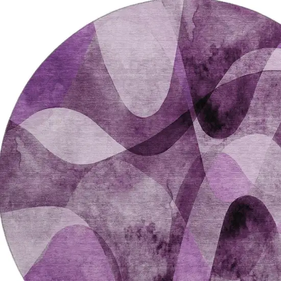 8' Purple And Ivory Abstract Washable Round Rug With UV Protection Photo 3