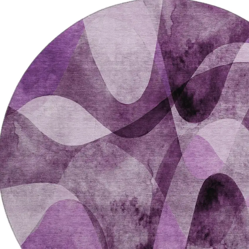 8' Purple And Ivory Abstract Washable Round Rug With UV Protection Photo 3