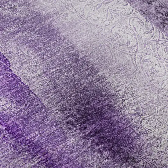 8' Purple And Ivory Abstract Washable Round Rug With UV Protection Photo 9