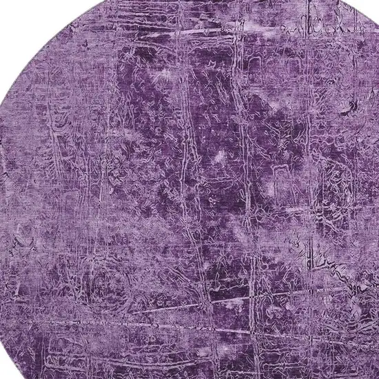 8' Purple And Ivory Abstract Washable Round Rug With UV Protection Photo 3