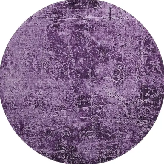 8' Purple And Ivory Abstract Washable Round Rug With UV Protection Photo 4