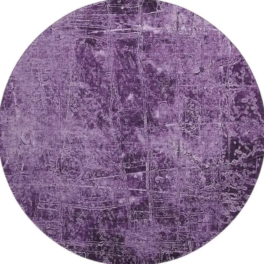 8' Purple And Ivory Abstract Washable Round Rug With UV Protection Photo 4