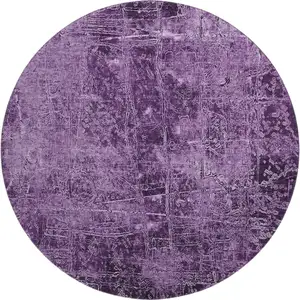 Photo of 8' Purple And Ivory Abstract Washable Round Rug With UV Protection