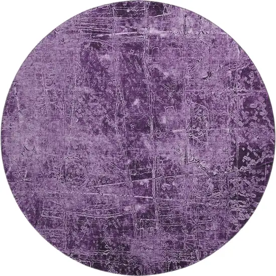 8' Purple And Ivory Abstract Washable Round Rug With UV Protection Photo 1
