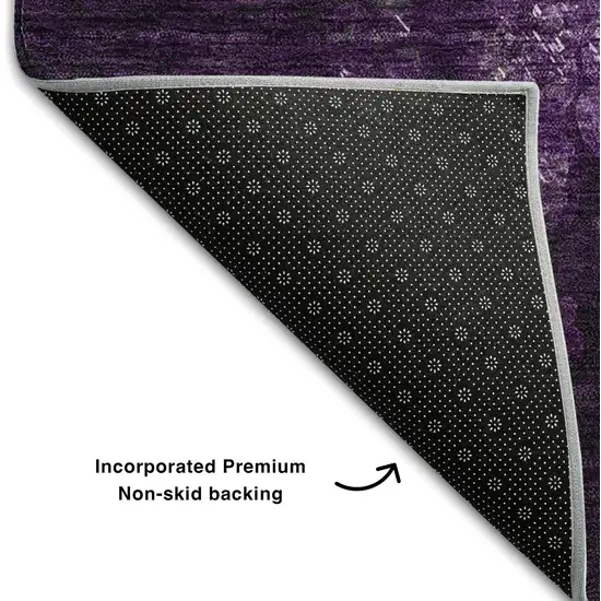 8' Purple And Ivory Abstract Washable Round Rug With UV Protection Photo 5