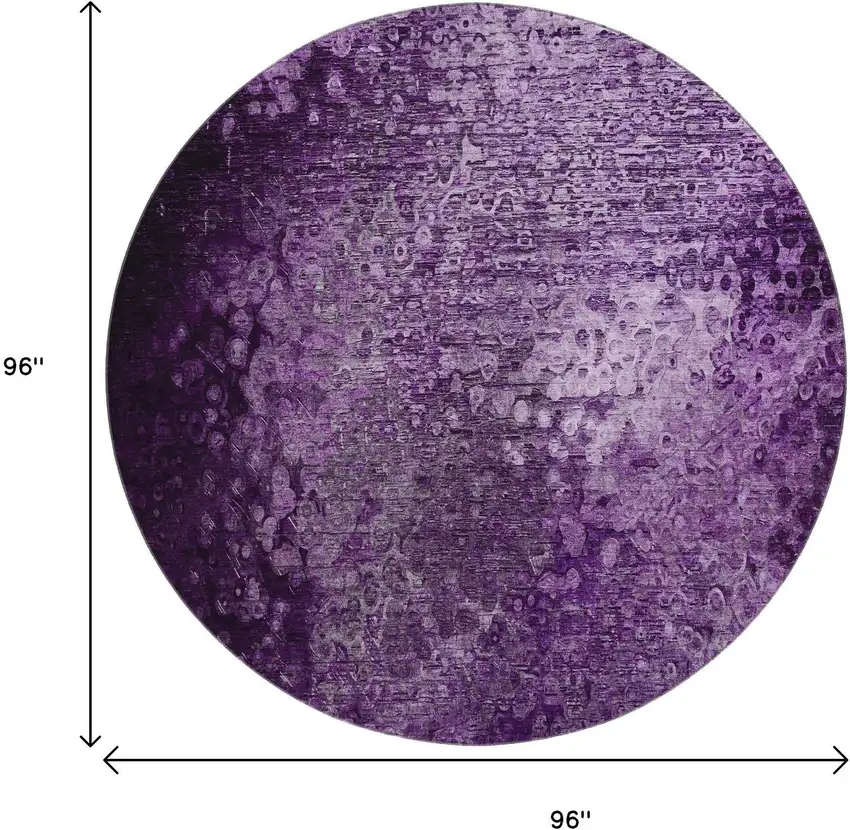 8' Purple And Ivory Abstract Washable Round Rug With UV Protection Photo 9