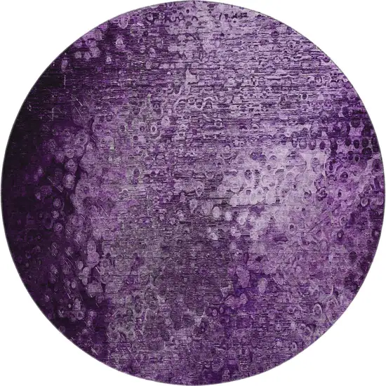 8' Purple And Ivory Abstract Washable Round Rug With UV Protection Photo 1