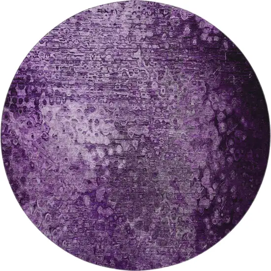 8' Purple And Ivory Abstract Washable Round Rug With UV Protection Photo 3