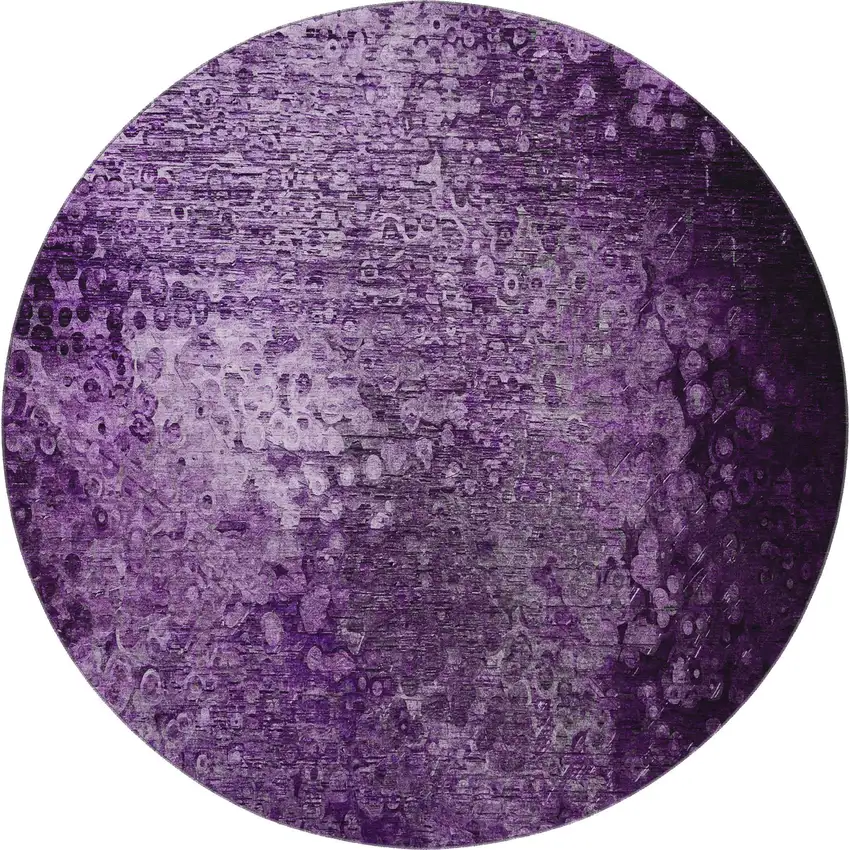 8' Purple And Ivory Abstract Washable Round Rug With UV Protection Photo 3