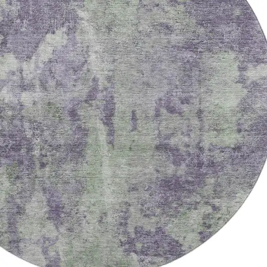 8' Purple And Ivory Abstract Washable Round Rug With UV Protection Photo 3