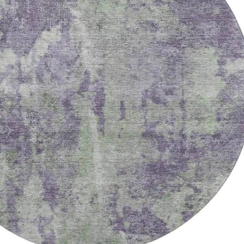 8' Purple And Ivory Abstract Washable Round Rug With UV Protection Photo 3