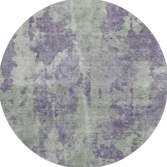 8' Purple And Ivory Abstract Washable Round Rug With UV Protection Photo 4